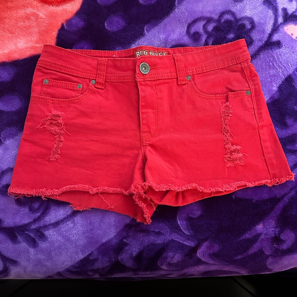 Red Rivet Women's Vibrant Red Jean Shorts